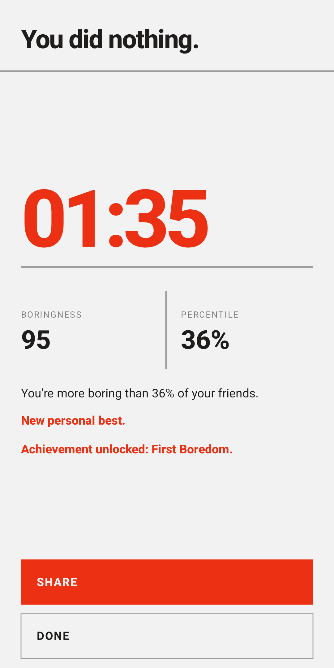 Session result screen with achievement unlocked
